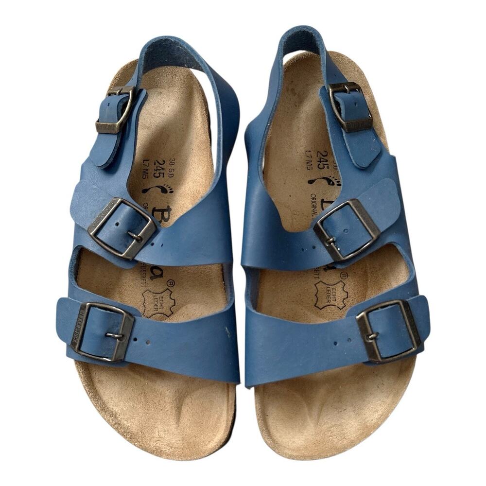 Betula Birkenstock Sandals Womens 7 EU 38 Blue Leather 3 Buckle Open Toe Comfort